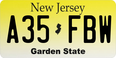 NJ license plate A35FBW