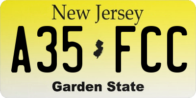 NJ license plate A35FCC