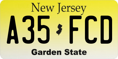 NJ license plate A35FCD