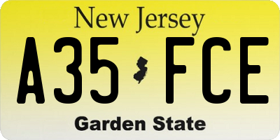 NJ license plate A35FCE