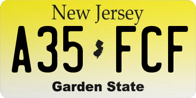 NJ license plate A35FCF
