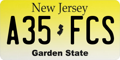 NJ license plate A35FCS