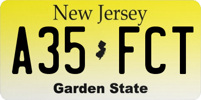 NJ license plate A35FCT