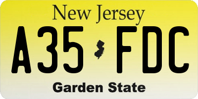 NJ license plate A35FDC