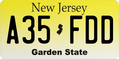 NJ license plate A35FDD