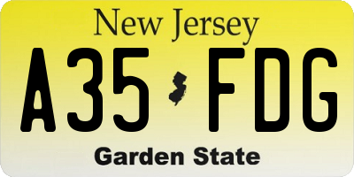 NJ license plate A35FDG
