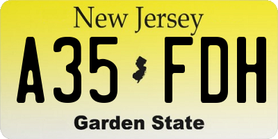 NJ license plate A35FDH
