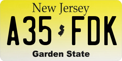 NJ license plate A35FDK