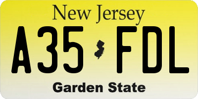NJ license plate A35FDL
