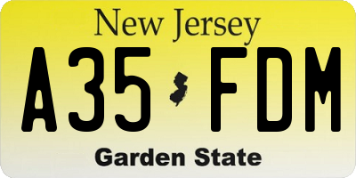 NJ license plate A35FDM