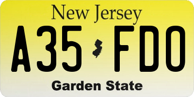 NJ license plate A35FDO