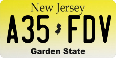 NJ license plate A35FDV
