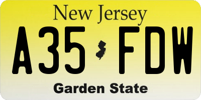 NJ license plate A35FDW