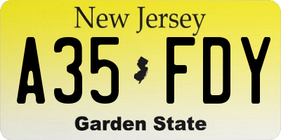 NJ license plate A35FDY