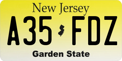 NJ license plate A35FDZ