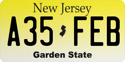 NJ license plate A35FEB