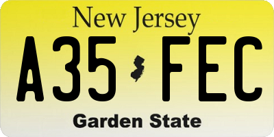 NJ license plate A35FEC