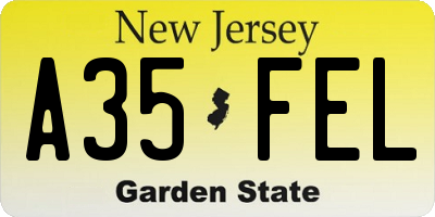 NJ license plate A35FEL