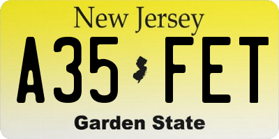 NJ license plate A35FET