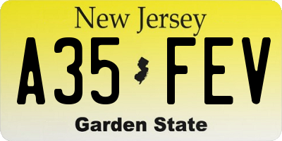 NJ license plate A35FEV