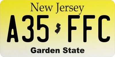 NJ license plate A35FFC