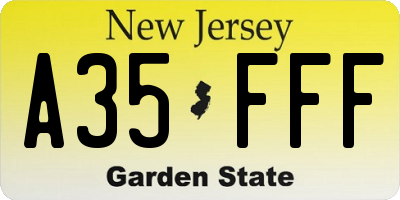 NJ license plate A35FFF