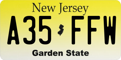 NJ license plate A35FFW