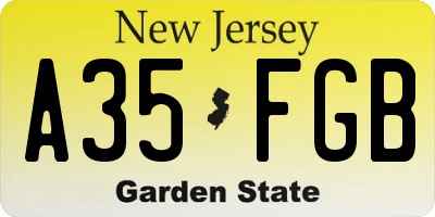 NJ license plate A35FGB