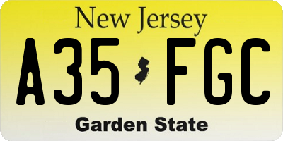 NJ license plate A35FGC