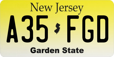 NJ license plate A35FGD