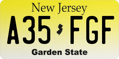 NJ license plate A35FGF