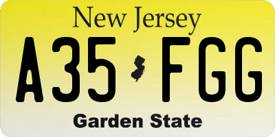 NJ license plate A35FGG