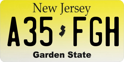 NJ license plate A35FGH