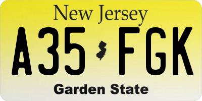 NJ license plate A35FGK