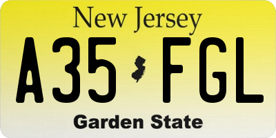 NJ license plate A35FGL