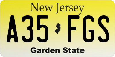 NJ license plate A35FGS
