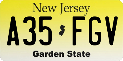 NJ license plate A35FGV