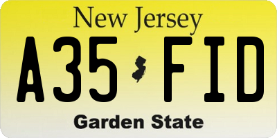 NJ license plate A35FID