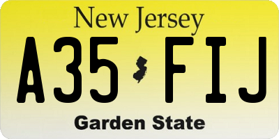 NJ license plate A35FIJ