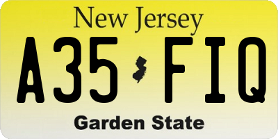 NJ license plate A35FIQ