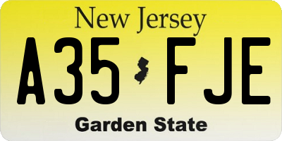 NJ license plate A35FJE