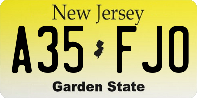 NJ license plate A35FJO
