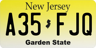 NJ license plate A35FJQ