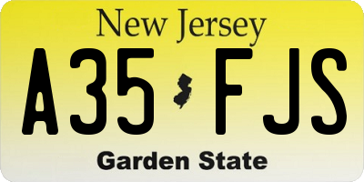 NJ license plate A35FJS