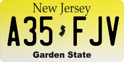 NJ license plate A35FJV
