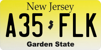 NJ license plate A35FLK