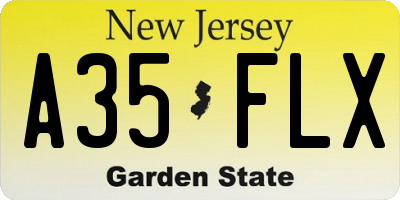 NJ license plate A35FLX