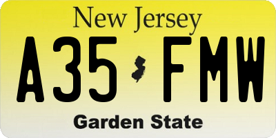 NJ license plate A35FMW