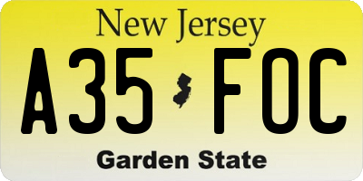 NJ license plate A35FOC