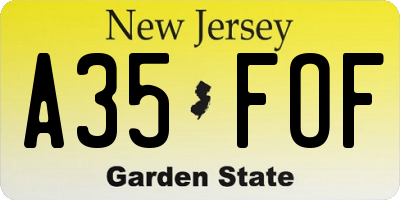 NJ license plate A35FOF